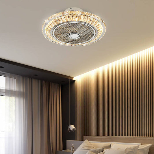 Nordic Simple Crystal Round Frame Design LED Flush Mount Ceiling Fan Light