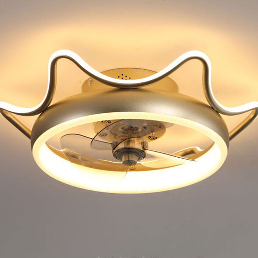 Nordic Light Luxury Round Wrought Iron LED Flush Mount Ceiling Fan Light