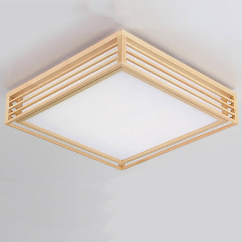 Flush Mount Ceiling Light in room setting — acrylic diffuser in solid wood frame | Casa Norex