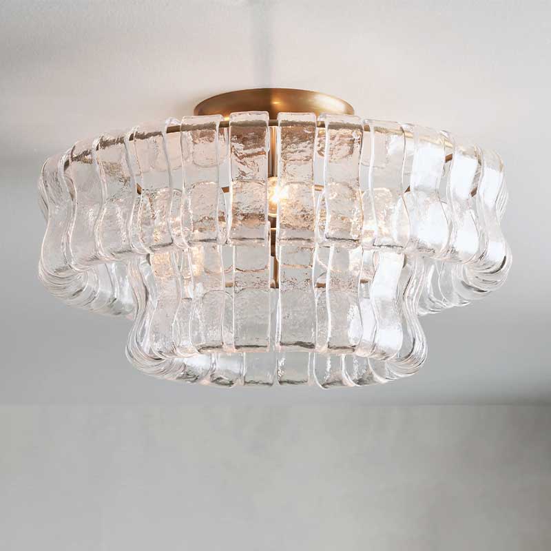 Ghiaccio flush mount ceiling light — curved textured glass, brass finish | Casa Norex