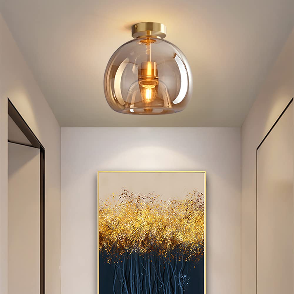 Retro copper glass semi flush mount — gold finish | Casa Norex
