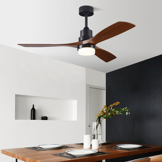 Solid wood ceiling fan light — carbon steel body with three wood blades | Casa Norex