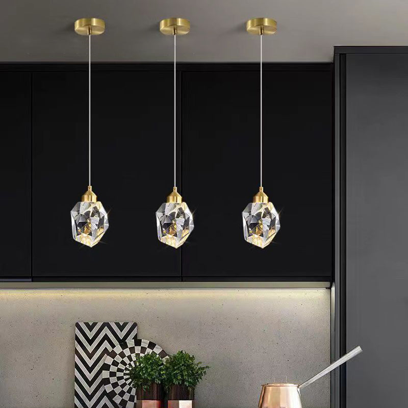 Crystal cube pendant light with adjustable chain, transparent finish — Casa Norex