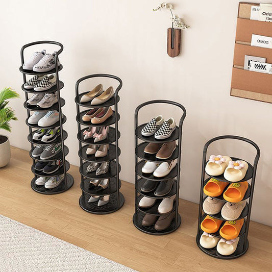 Round tiered iron shoe rack in black — 6-tier entryway storage | Casa Norex