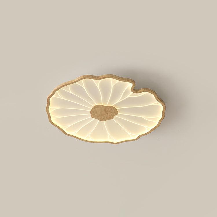 Lotus Leaf Acrylic Ceiling Lamp – 11.8" Circular, Natural Wood Grain Finish