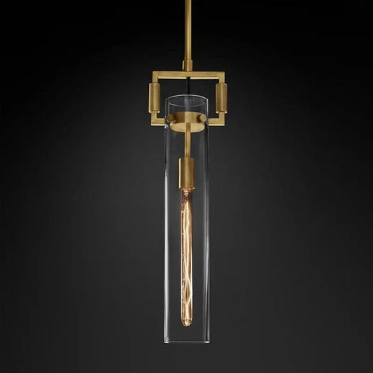 Machinist glass cylinder pendant in kitchen setting — industrial lighting | Casa Norex