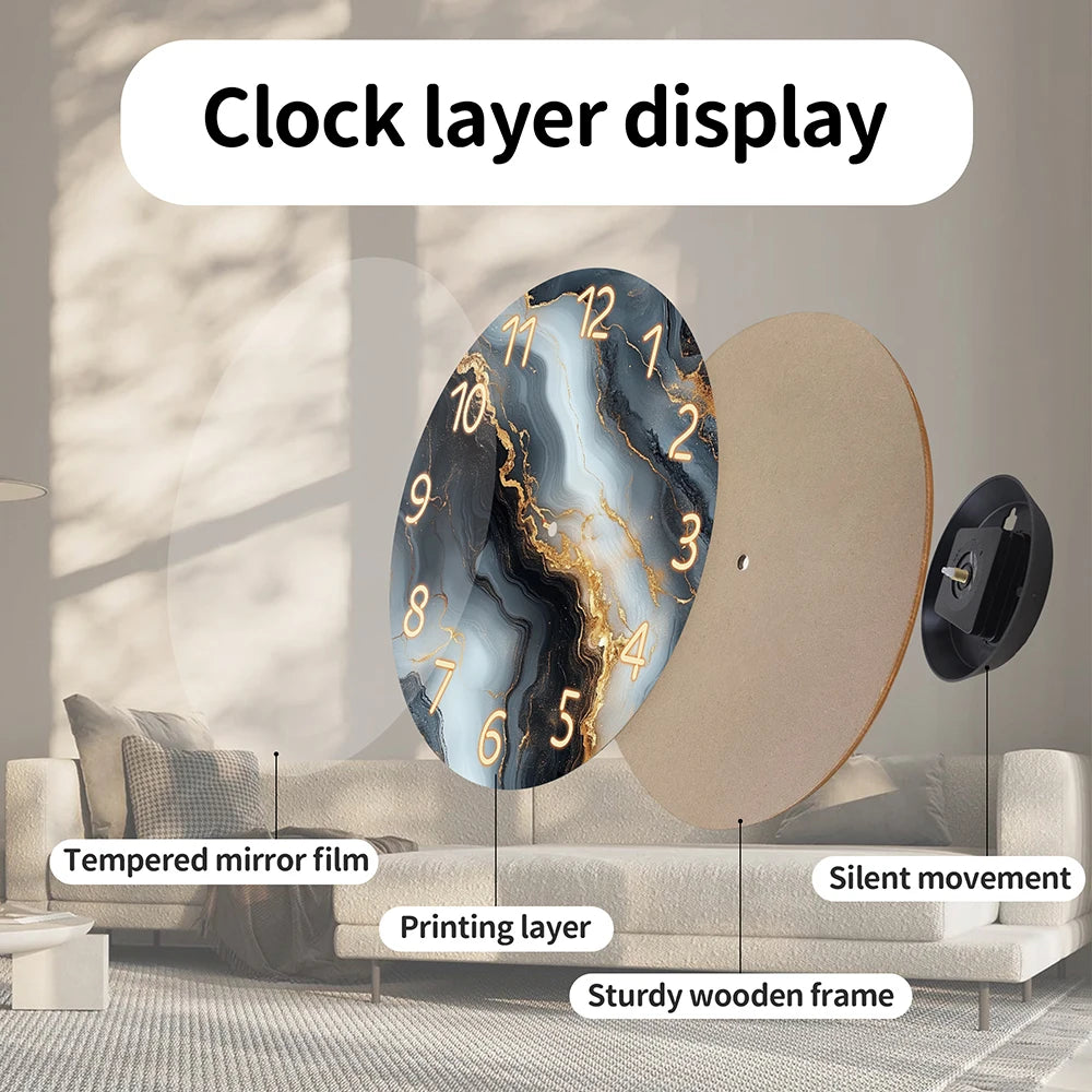 Marble-Pattern Wood Wall Clock 12 inch size detail | Casa Norex