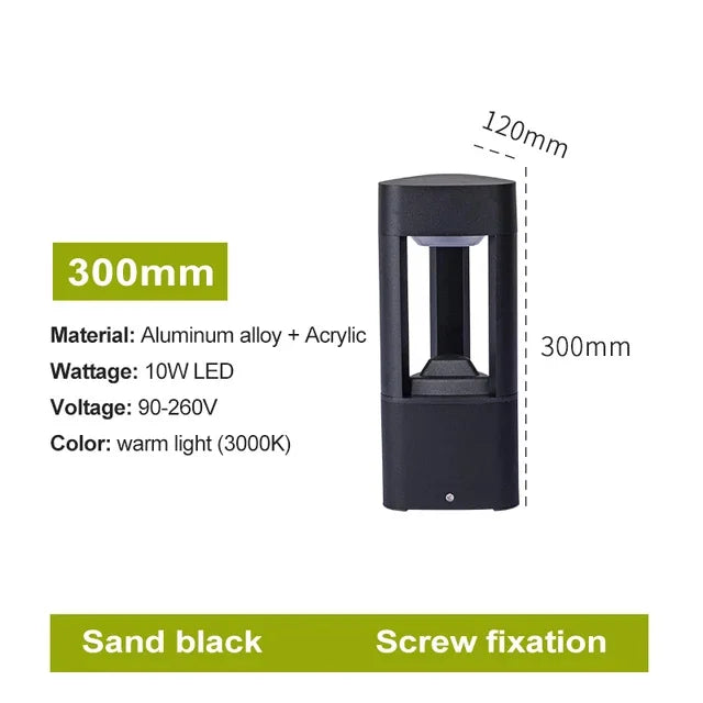 Black aluminum bollard light — sand black finish, full body view | Casa Norex