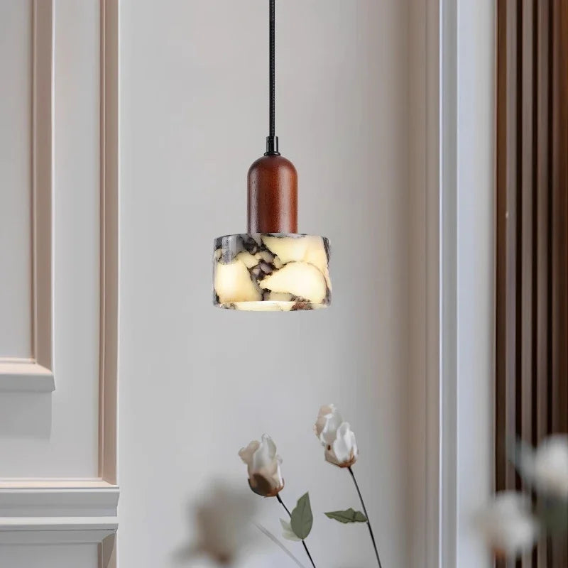 Round marble pendant light side profile — Dia 12cm x H 16cm shade | Casa Norex