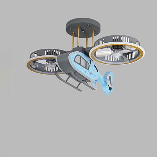 Contemporary Creative Hardware Kids Aircraft LED Downrods Ceiling Fan Light For Bedroom