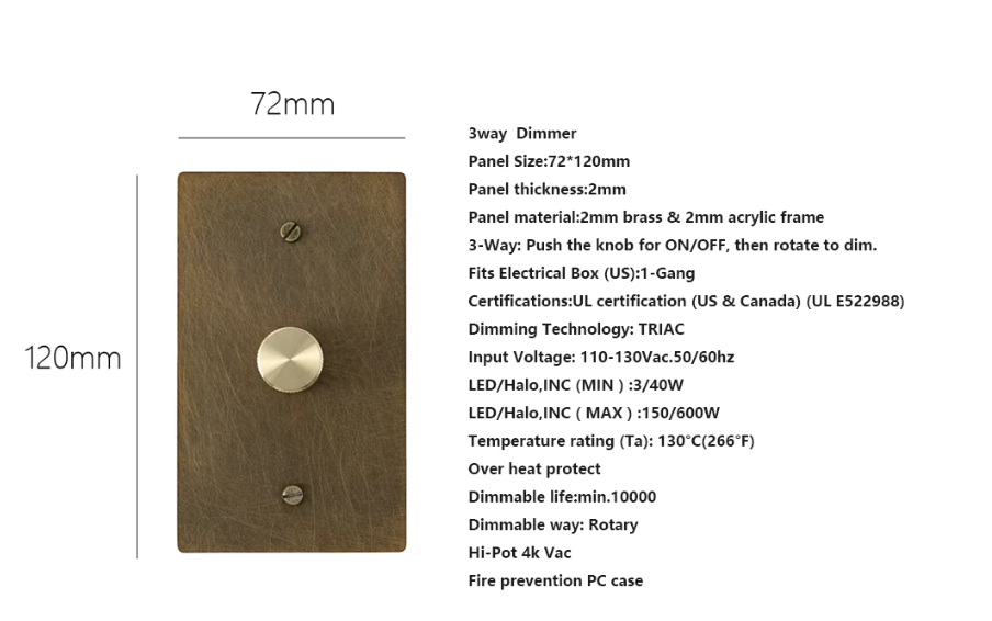 Rotary Knob Brass Dimmer Switch