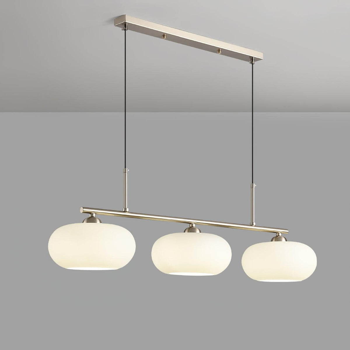 3-globe glass pendant light — linear bar in Nickel finish | Casa Norex