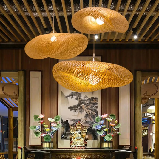 Bamboo chandelier — hand-woven natural rattan pendant shade | Casa Norex