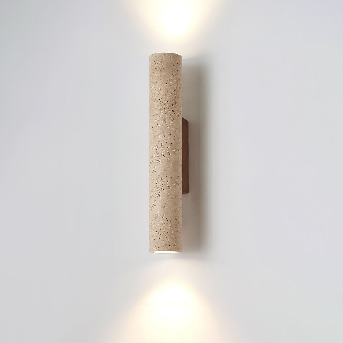 Travertine wall sconce — walnut wood and stone column | Casa Norex