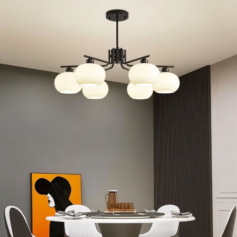 Chandelier in dining room setting — round 6-light configuration | Casa Norex