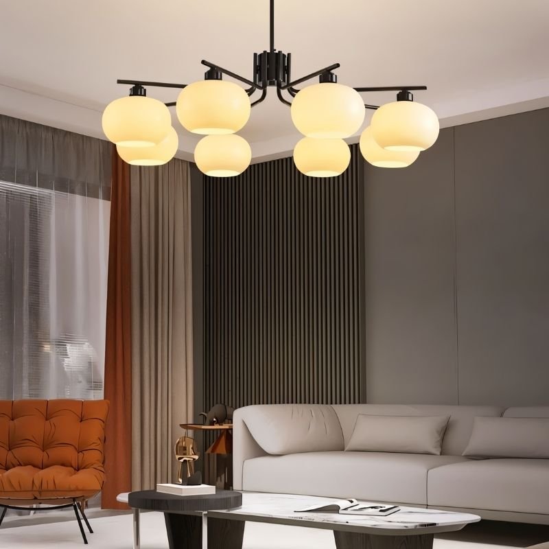 Chandelier in modern living room — round 8-light configuration | Casa Norex