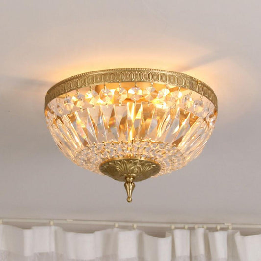 Brass flush mount in bedroom ceiling - crystal detail glow - Casa Norex