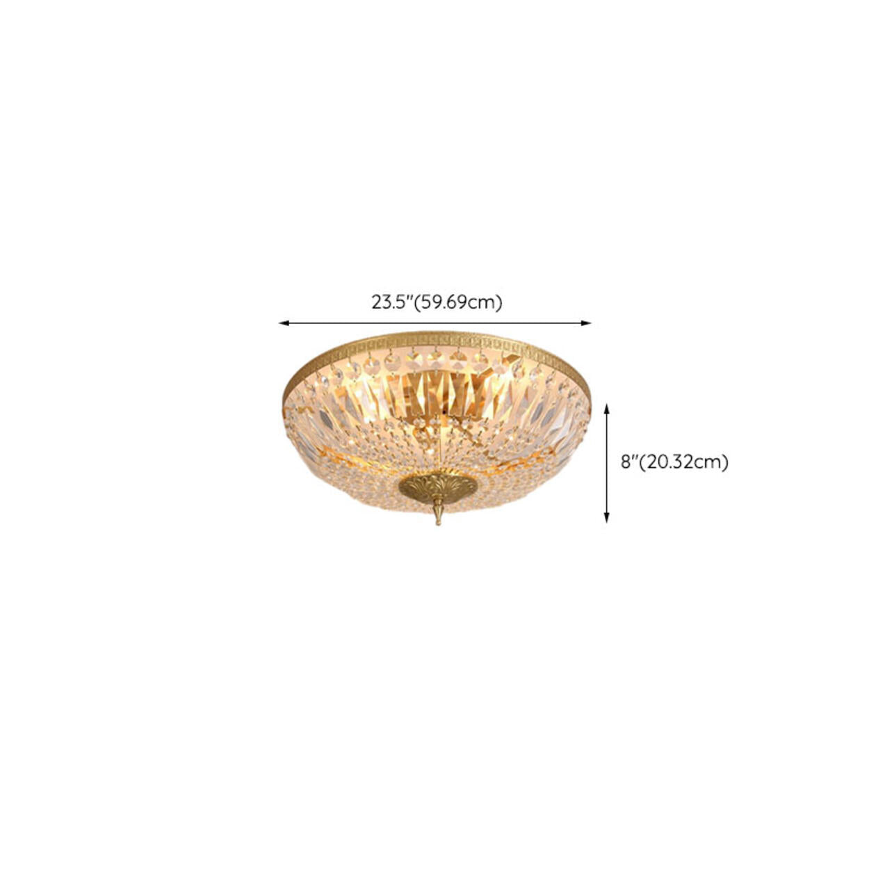 Bowl-Shaped Brass Crystal Flush Mount Ceiling Light