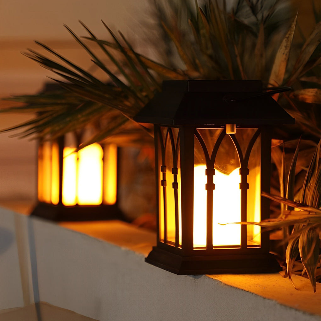 Wicklow lantern in an outdoor seating area with warm light — Casa Norex