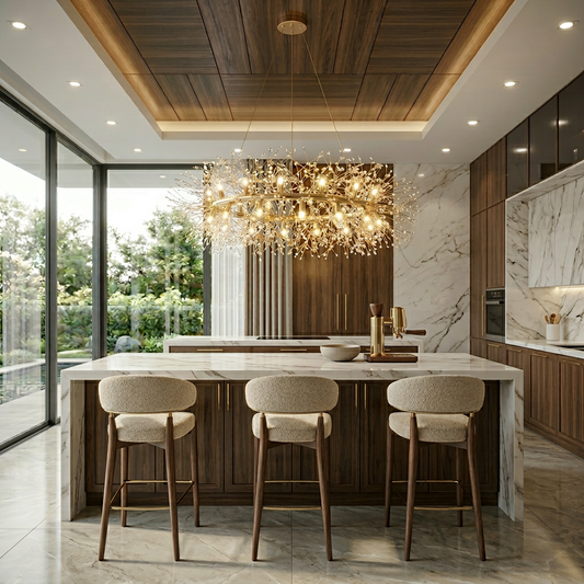 Dandelion chandelier in dining room - shimmering crystal glow - Casa Norex