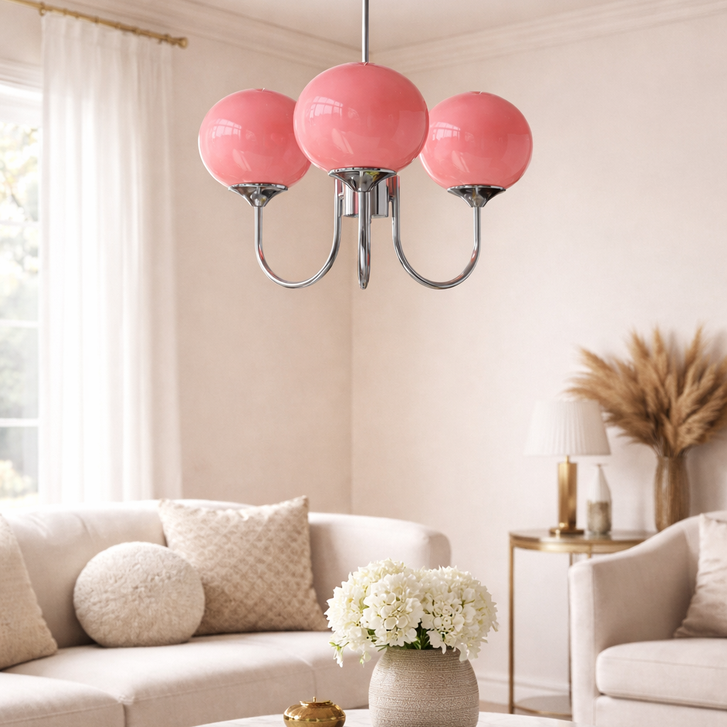 Marshmallow chandelier side view - polished metal frame - Casa Norex
