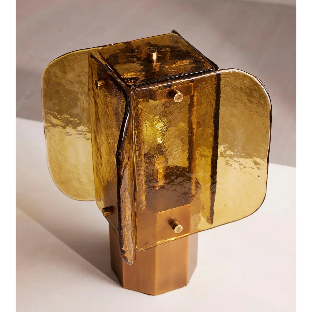 Hand-blown amber glass table lamp — stainless steel base | Casa Norex