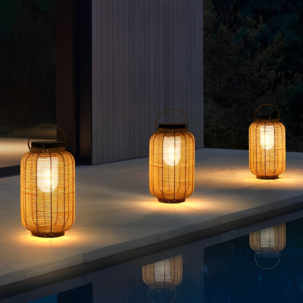 Raffia Woven Rattan Solar Lantern, product view 2