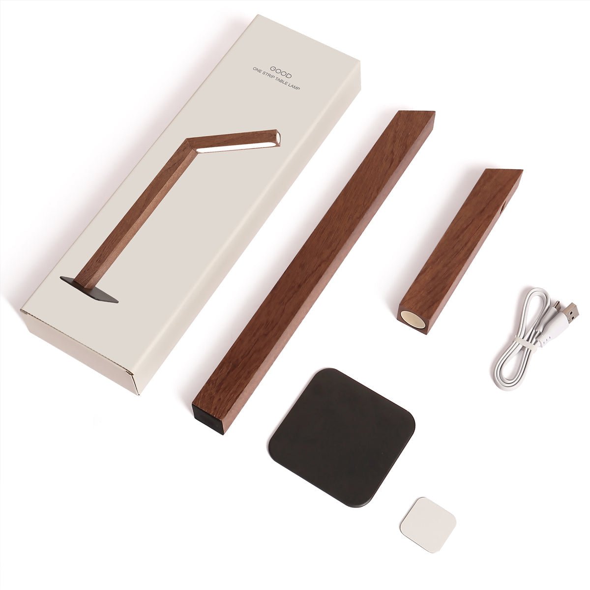 Wood table lamp angled overhead view — Casa Norex