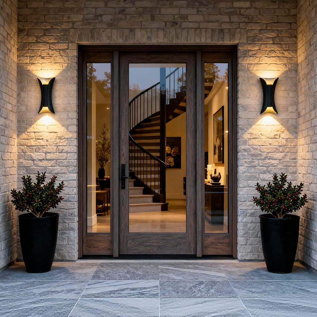 Up-down LED wall light in entrance setting — warm illumination | Casa Norex