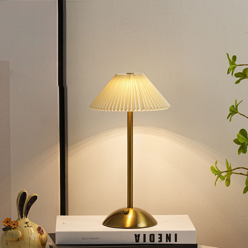 Table Lamp scale reference view — pleated fabric shade on iron base | Casa Norex