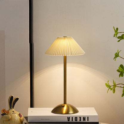 Table Lamp scale reference view — pleated fabric shade on iron base | Casa Norex