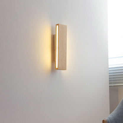 Wall Sconce alternate angle detail — solid wood frame with acrylic diffuser | Casa Norex