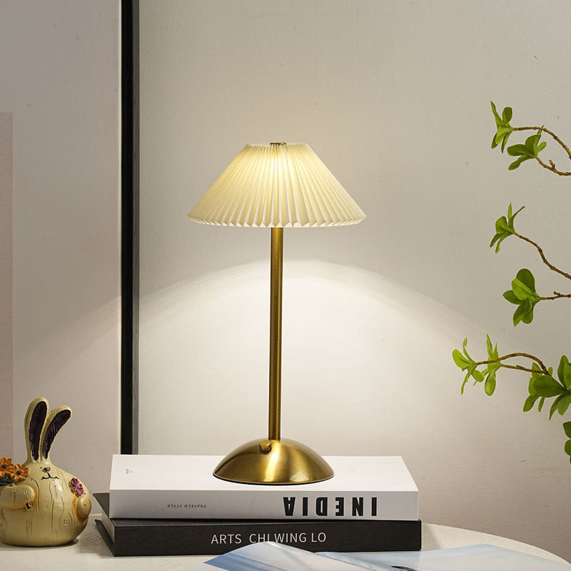 Table Lamp mounting detail view — pleated fabric shade on iron base | Casa Norex