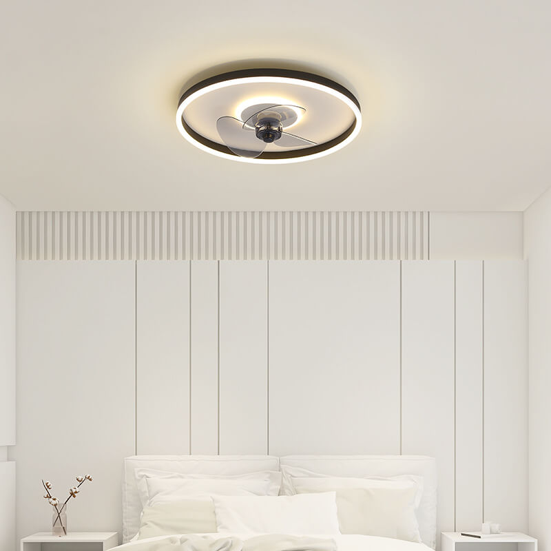 Contemporary Nordic Round Iron Silicone Aluminum Invisible LED Flush Mount Ceiling Fan Light For Living Room & Bedroom