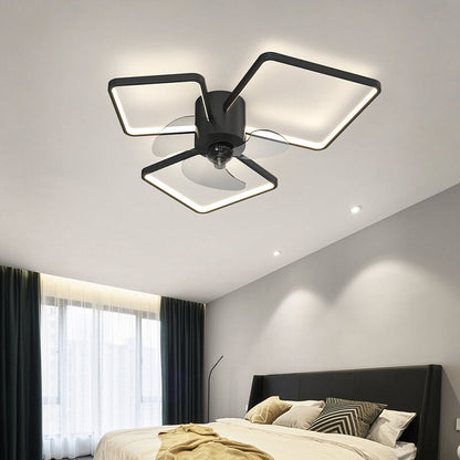 Modern Light Luxury Geometric Square Round Design LED Flush Mount Ceiling Fan Light