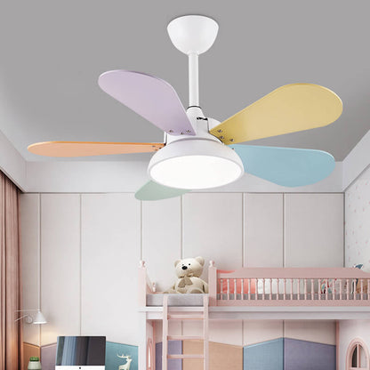 Simple Colorful Round Fan Leaf Kids Downrods Ceiling Fan Light