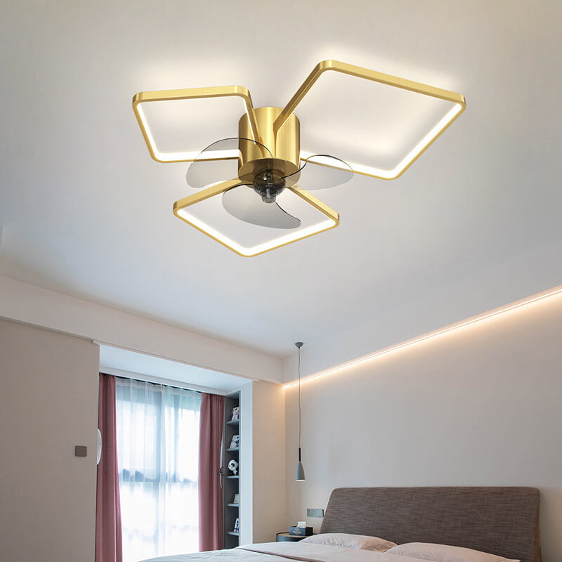 Modern Light Luxury Geometric Square Round Design LED Flush Mount Ceiling Fan Light