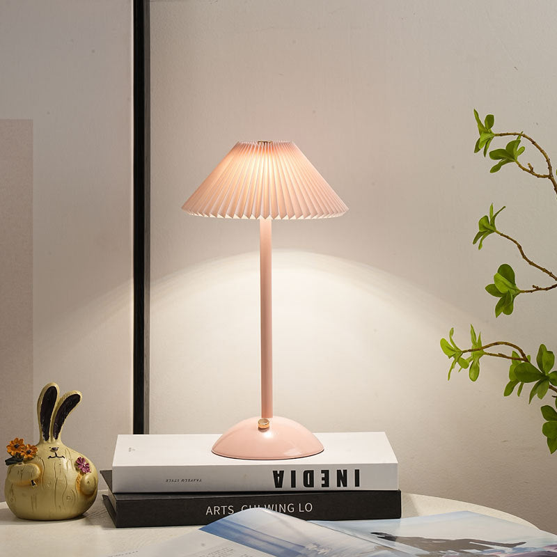 Table Lamp alternate angle detail — pleated fabric shade on iron base | Casa Norex