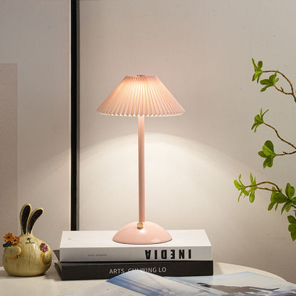 Table Lamp alternate angle detail — pleated fabric shade on iron base | Casa Norex