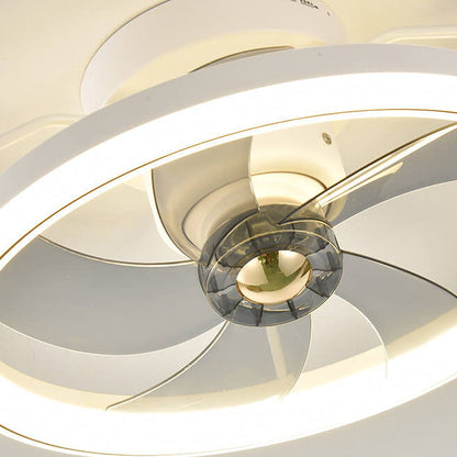 Modern Minimalist Circle Ring Acrylic Shade LED Semi-Flush Mount Ceiling Fan Light