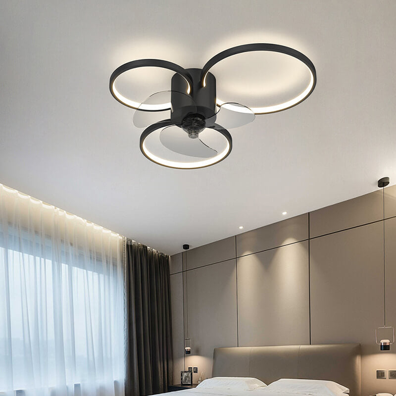 Modern Light Luxury Geometric Square Round Design LED Flush Mount Ceiling Fan Light
