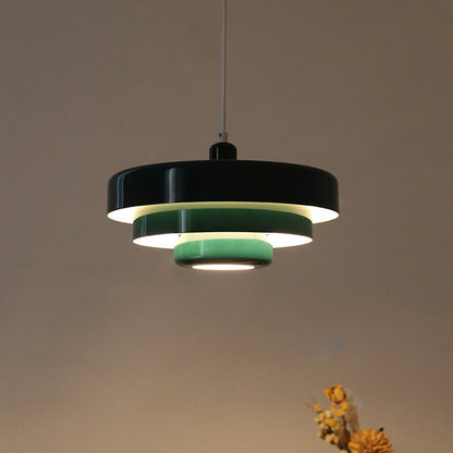 Pendant Light installed angle view — layered metal shade 2 | Casa Norex
