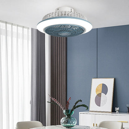 Modern Minimalist Round Cage Iron Acrylic LED Flush Mount Ceiling Fan Light For Living Room