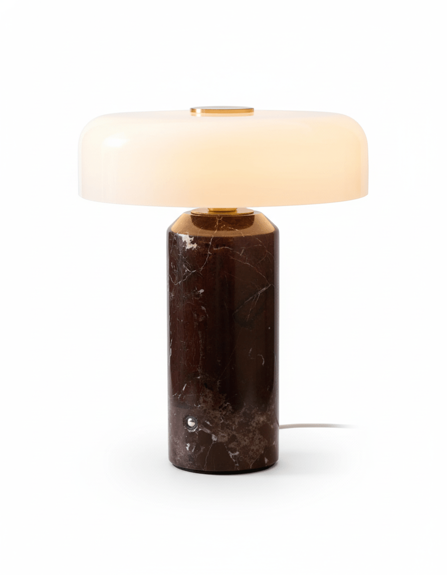 Close-up of veined marble base on table lamp | Casa Norex