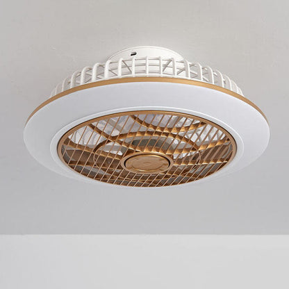 Modern Minimalist Round Cage Iron Acrylic LED Flush Mount Ceiling Fan Light For Living Room