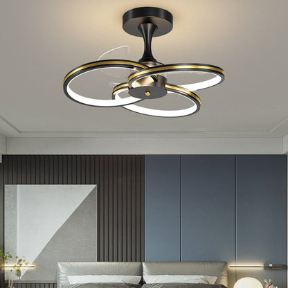 Luxury Acrylic Three Rings Combination Design LED Flush Mount Fan Light