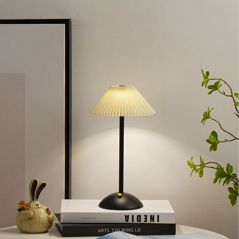 Table Lamp front angle — pleated fabric shade on iron base 2 | Casa Norex