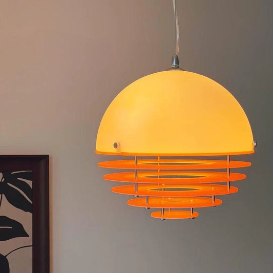 Bauhaus sunset pendant lamp — white glass and orange acrylic shade | Casa Norex