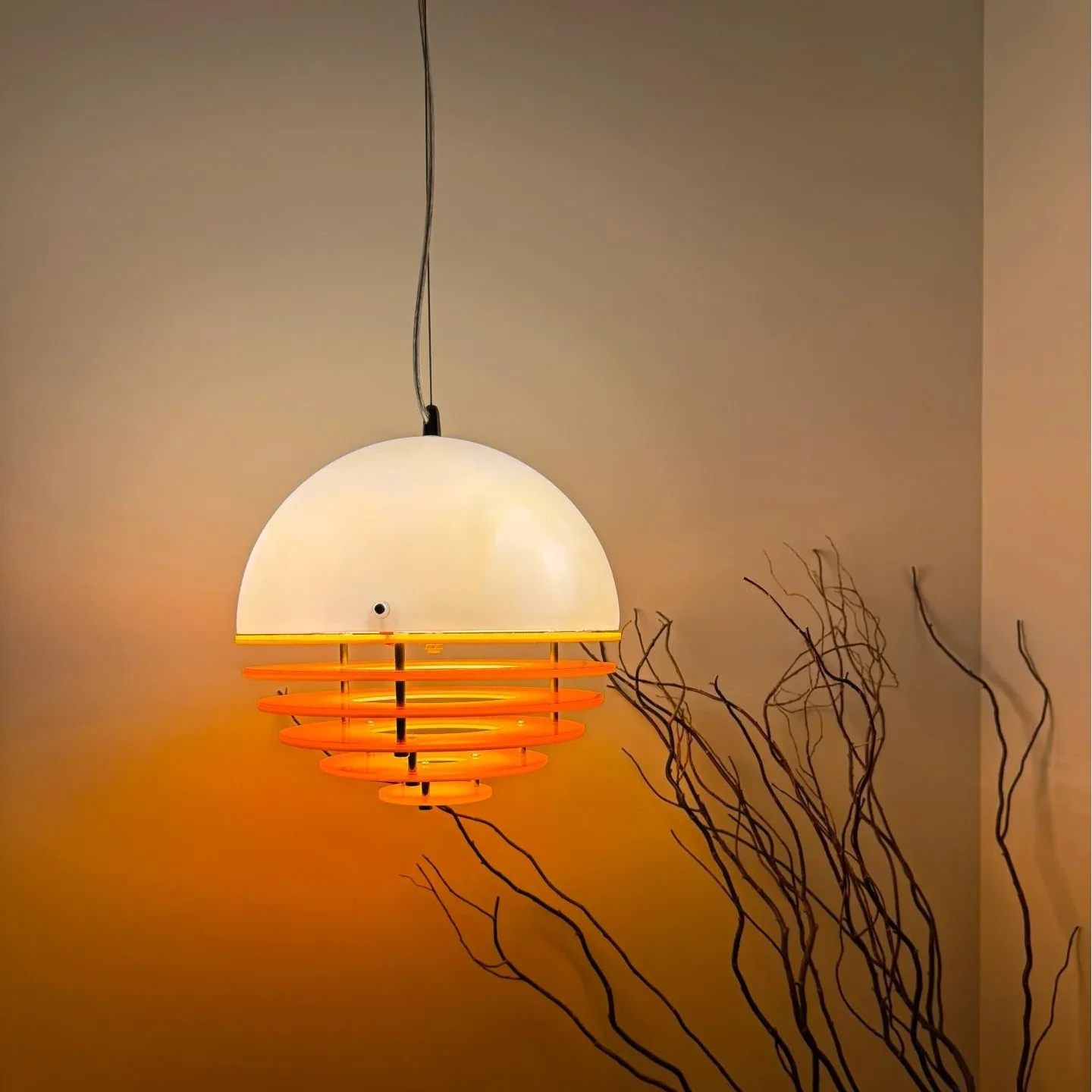 Bauhaus pendant lamp angle view — orange and white finish | Casa Norex