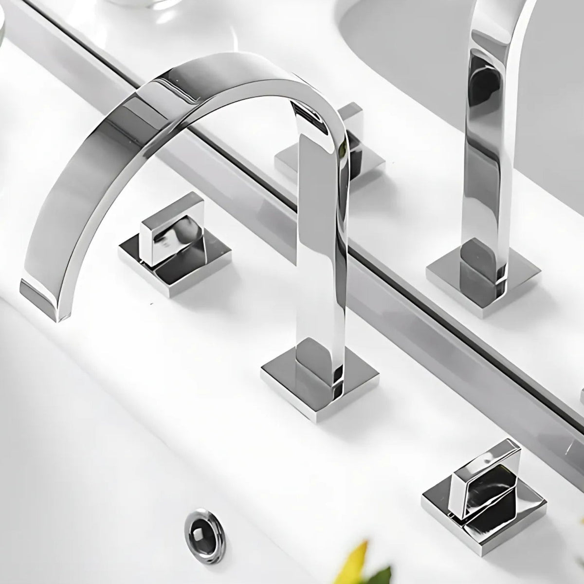 Squareline Bathroom Faucet countertop view — Chrome finish — Casa Norex